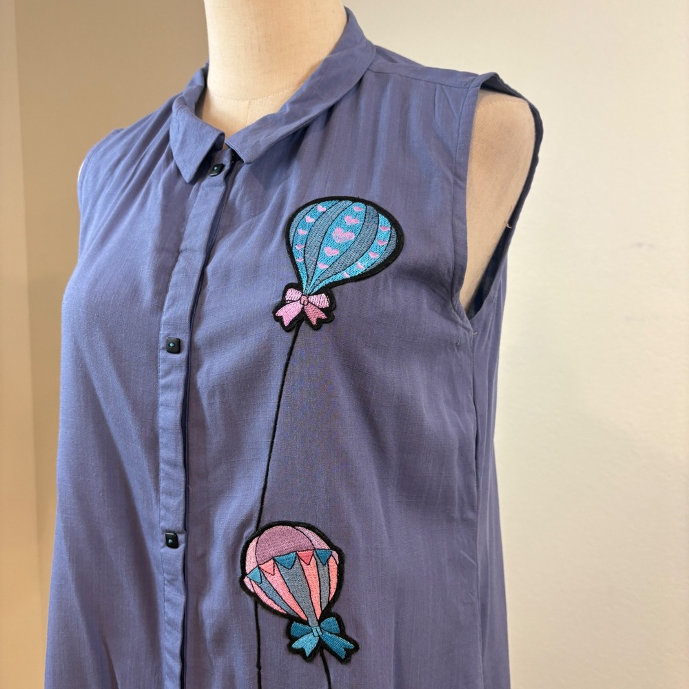 Neeru Kumar Tunic Shirt Dress Womens M Blue Hot Air Balloon Embroidered - Picture 3 of 6